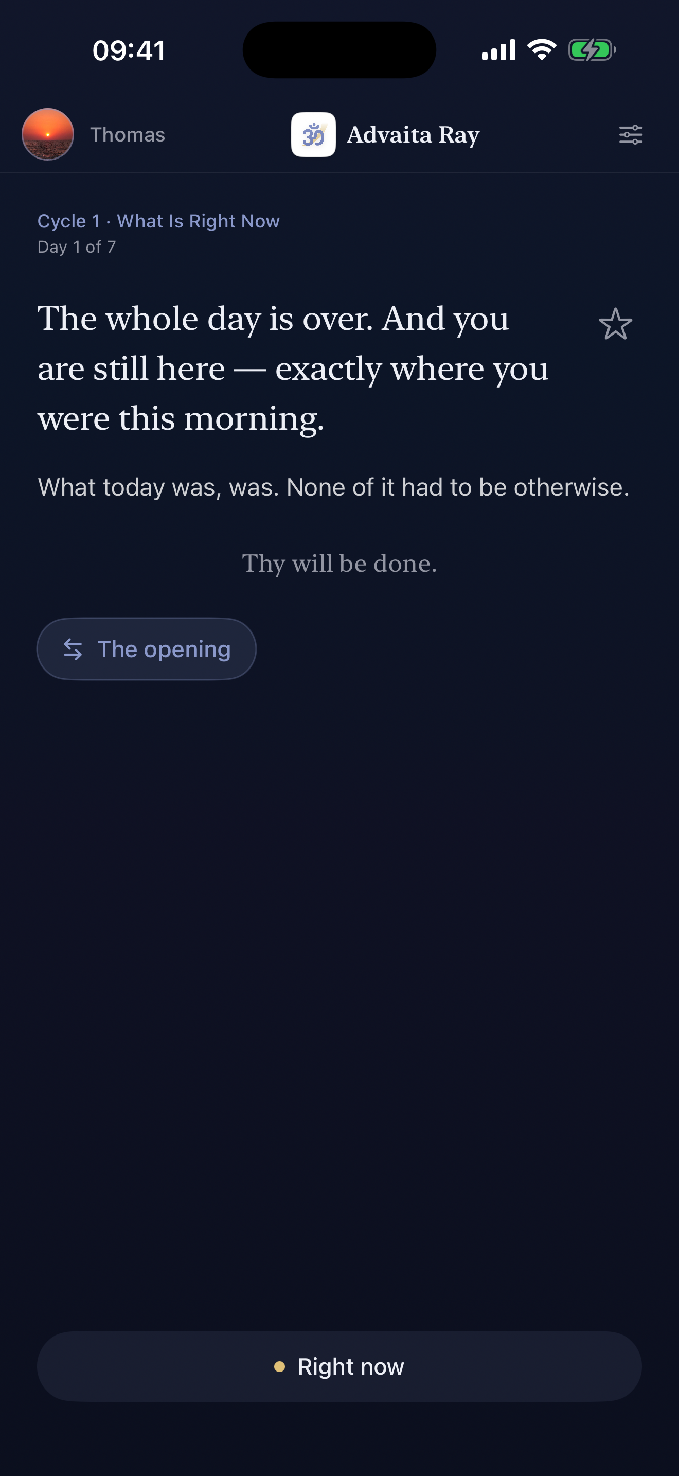Advaita Ray evening reflection in dark mode